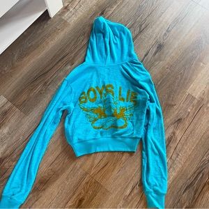 Boys lie blue zip up cropped sweatshirt